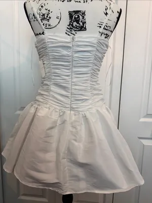 Altar'd State White Ruched Strapless Mini Dress thumbnail 2