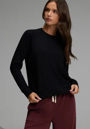COZY EARTH Women’s Brushed Bamboo Cotton Crewneck Pullover Top Black thumbnail 1