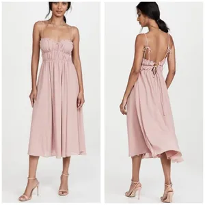 Anthropologie O.P.T Gigi Midi Dress Size Medium Pink Open Back Chiffon Wedding thumbnail 2