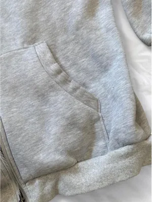 Heather Gray Full Zip Fleece Hoodie Size M thumbnail 3