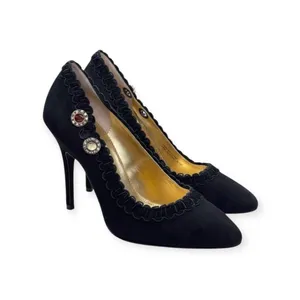 new Hale Bob ☀︎︎ Crystal Cut Out Embellished Pump Heel ☀︎︎ Black Suede ☀︎︎ 6.5M thumbnail 10