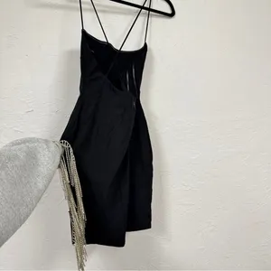 White Fox Boutique Black Rhinestone Draped Mini Dress Womens M Party Cocktail thumbnail 5
