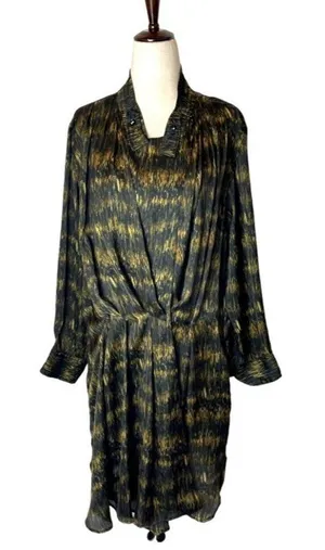 Isabel Marant Black And Gold Long Sleeve Pleated Draped Mini‎ Dress Size M thumbnail 1
