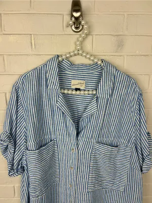 Universal Thread Striped Linen Blend Boxy Top Plus Size XXL thumbnail 3