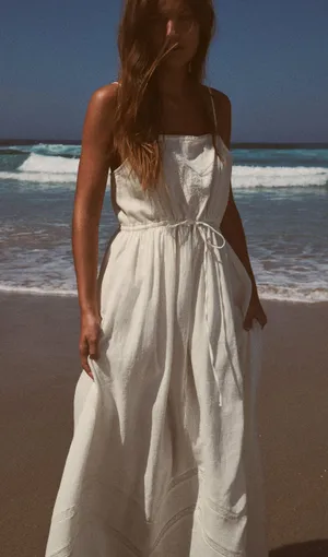 Zara NWT White EMBROIDERED LINEN BLEND DRESS. Size Medium thumbnail 1