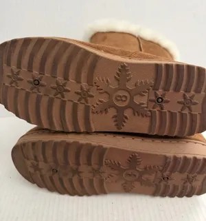 Women's Brown Suede Winter Boots with Cream Fur Trim thumbnail 4