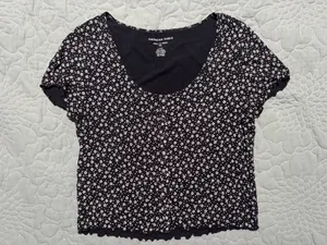 American Eagle Black Floral Top thumbnail 1