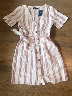 Abercrombie and Fitch NWT Cotton Striped Midi Dress: Size Small thumbnail 2