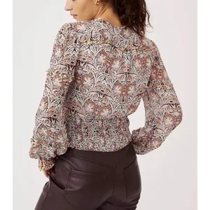 Anthropologie Paisley Smocked Waist Ruffle‎ Blouse Medium OB1487981 Multicolor thumbnail 2