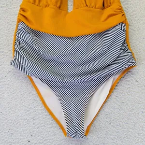 Cupshe Mustard Yellow Striped Halter One Piece Swimsuit XL AB31084M‎ NEW thumbnail 8