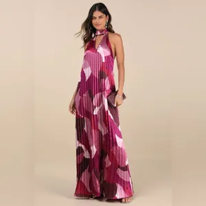 LULU’S Prime Poise Pink Multi Abstract Satin Halter Maxi Dress thumbnail 4
