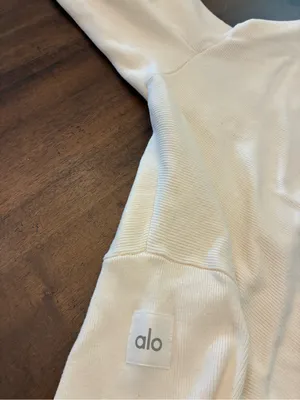 Alo Yoga Scholar Knit Cargo Full Zip Hoodie Women’s Small Ivory Cream Sweater thumbnail 5