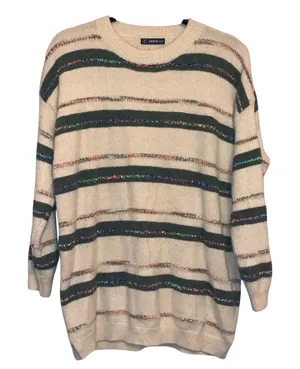 Shein Cream & Green Sweater Multicolored Stripes One Size‎ thumbnail 1