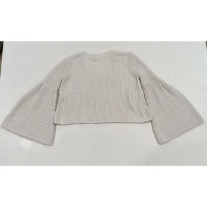 Free People Cream Cropped Bell Sleeve Sweater Women XS Boho Knit V Neck Top thumbnail 2