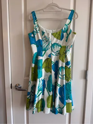Nine West White Mini Dress with Blue & Green Floral Pattern thumbnail 4