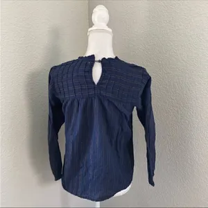 Anthropologie Maeve Navy Striped Long Sleeve Keyhole Back Pleated Blouse Size M thumbnail 3