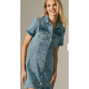 PILCRO Short-Sleeve Denim Button-Front Mini Dress Women's Size 2 Anthropologie thumbnail 3