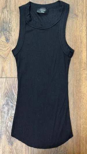 VICI Black Ribbed High Neck Racerback Tank Top thumbnail 1