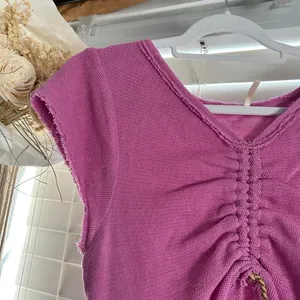 Free People boho Fairycore Pink Ruched cutout Drawstring knit Top Size Medium thumbnail 3