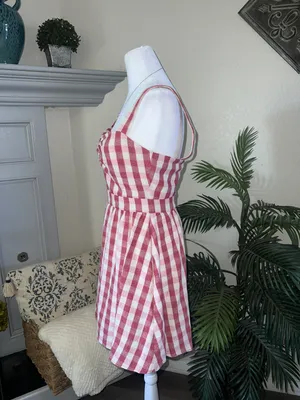 ZARA Red Gingham Checkered Sweetheart Dress Size M thumbnail 5