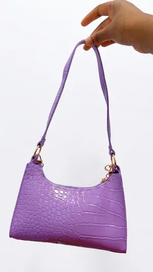 Purple Crocodile Embossed Shoulder Bag with Charm Chain & Pom Pom Details thumbnail 3