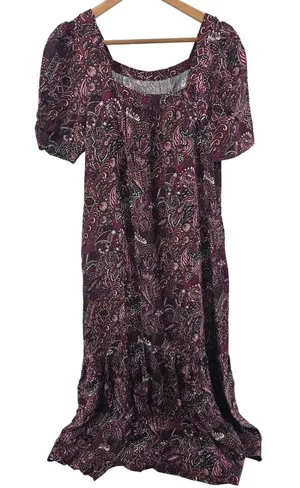 Maeve Midi Dress Womens Small Paisley Purple Puff Sleeve Tiered EUC thumbnail 1