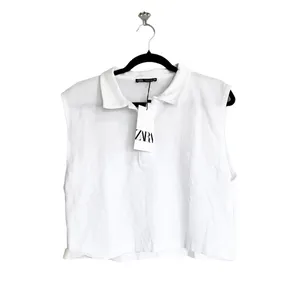 NWT ZARA CROPPED POLO WHITE MEDIUM Rugby Preppy Academia thumbnail 8