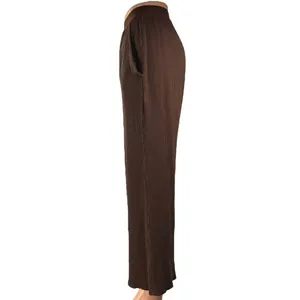Set Active Women's Brown Waffle Knit Pull On Pocket Wide Leg Trousers Pants Sz M thumbnail 2