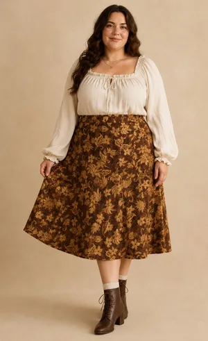 Brown Floral Leopard Midi Skirt 18 Boho Y2K Earth Tone A Line Cottagecore thumbnail 1