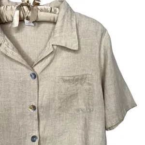 Match Point Made In USA Linen Button Up Top M Oversized Neutral Lagenlook Casual thumbnail 2