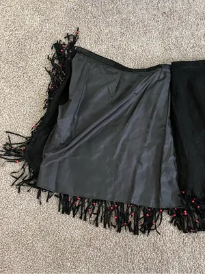 Vintage Black Suede Fringe Red Bead Western Wrap Midi Skirt L XL Cowgirl thumbnail 8