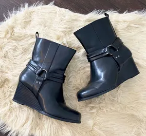 Torrid Black Harness Wedge Bootie / Mid Calf Biker Grunge Boots US 7.5 WW Wide thumbnail 1