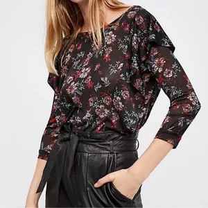 Free People Black Dock Street Knit Blouse Small thumbnail 3