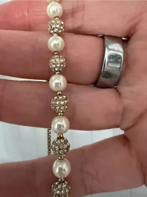 Charter Club White Pearl and Crystal Slider Bracelet thumbnail 4