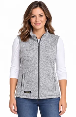 Simply Southern Large Heather Grey Full Zip Sweater Vest Mock Neck Pockets thumbnail 1