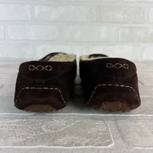 UGG Ansley Moccasin Slippers Womens 10 Brown Suede Shearling Fur Lined Zip Charm thumbnail 5