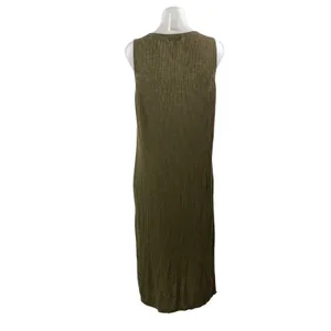 Banana Republic Olive Green Ribbed Knit Sleeveless Slit Midi Tank Dress Size L thumbnail 3