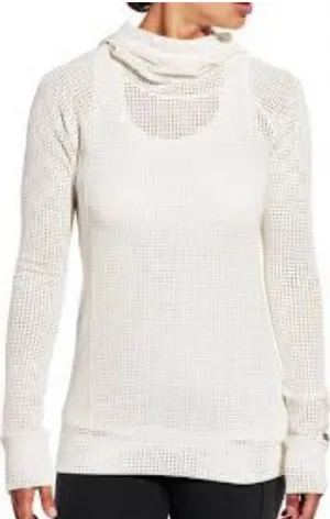 CALIA Laser Cut Cream Mesh Pullover‎ Hoodie Beach Coverup Swim Sweatshirt L thumbnail 1