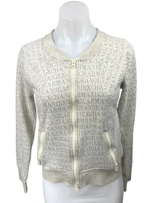 Armani Exchange Gray Spell Out Logo Metallic Zip Up Bomber Sweater Jacket Size L thumbnail 1