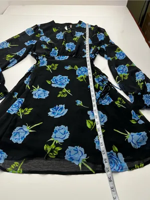 Free People Samantha Lace Up Mini Dress Black Floral Blue Combo Womens Large thumbnail 8