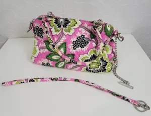 Vera Bradley Crossbody‎ Shoulder Bag Pink Print Fabric Handbag Purse Pocketbook thumbnail 1