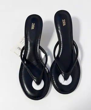 Women’s Black Thong Kitten Heel Sandals – Sleek Low Heel Flip Flop Mules thumbnail 1