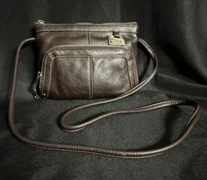 Tignanello Women’s Brown Leather Multi Pocket Crossbody Bag Purse thumbnail 1