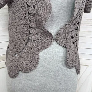 Willi Smith‎ Boho Cottage Crochet Cardigan Shrug Sweater Taupe Medium thumbnail 6