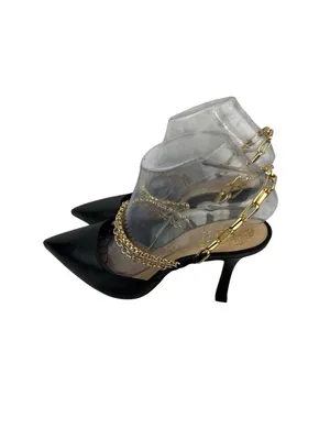 *Vince Camuto Ashna Heels Womens Size 7 Black Leather Gold Chain Slingback NWOB thumbnail 10