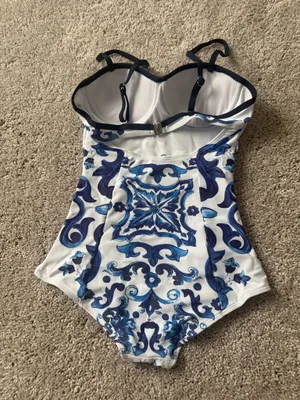 Women’s Blue & White Pattern Swimsuit thumbnail 3
