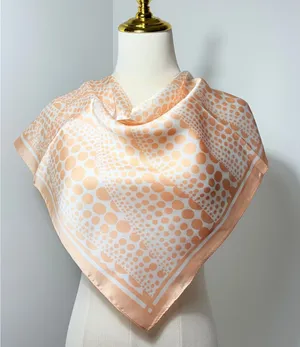 Women's Beige and Cream Polka Dot Satin Polyester Scarf thumbnail 1