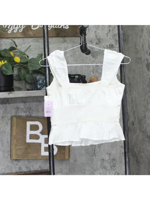 NWT Wild Fable Womens Cap Sleeve Squareneck Peplum Top 94454463 White XS thumbnail 3