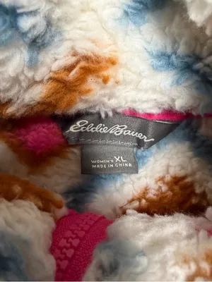 Eddie Bauer Plush Fleece 1/4 zip pullover Jacket Cream Blue, Brown Pink print XL thumbnail 3