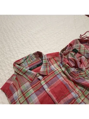 Lauren Ralph Lauren Plaid Multi Color Pajama Button Up Shirt & Shorts Set Medium thumbnail 6